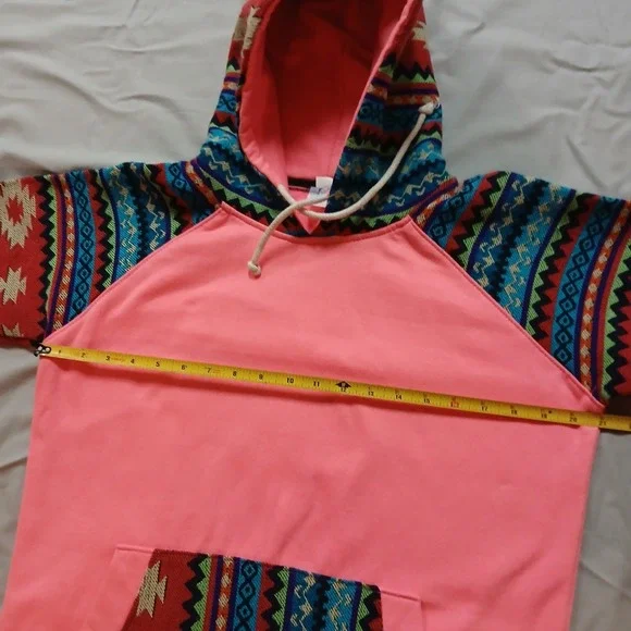 Blue Footed Design Hoodie Womens M Hot Pink Neon Aztec Mayan Native - Picture 7 of 13